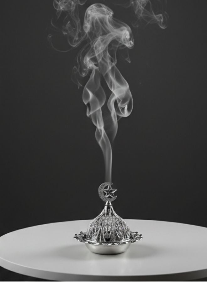 Arabic Incense Burner – Elegant Metal Incense Holder Made of High-Quality Iron with Removable Lid – Perfect for Evenly Spreading Fragrance, Home Decor, Special Occasions & Luxurious Gift for Friends and Family-Silver - Image 4